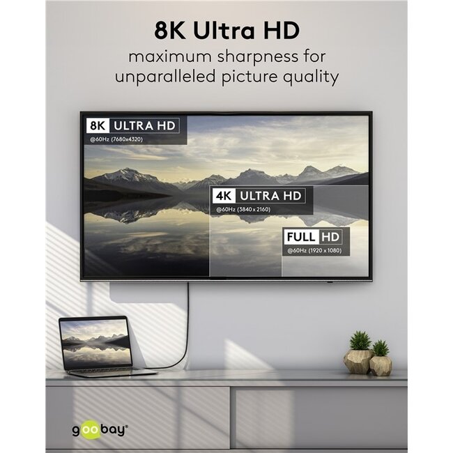 Goobay Plus DisplayPort-auf-HDMI Kabel | 8K 60Hz | 2 Meter