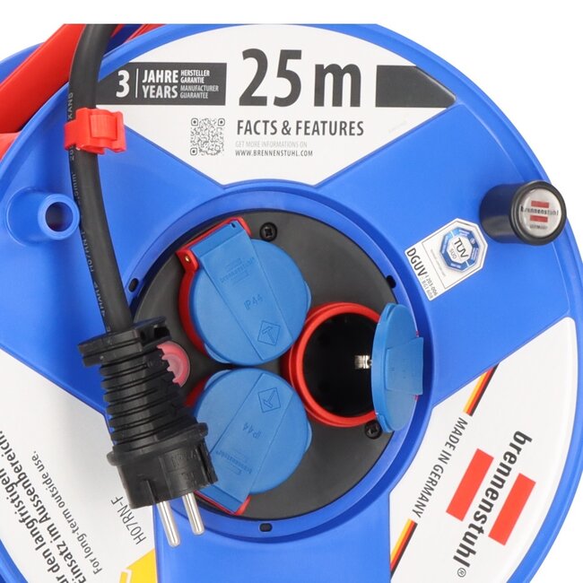 Brennenstuhl Garant Baustellen-Kabeltrommel | IP44 | 3 Steckdosen | 3x 2,50mm² | 25 m
