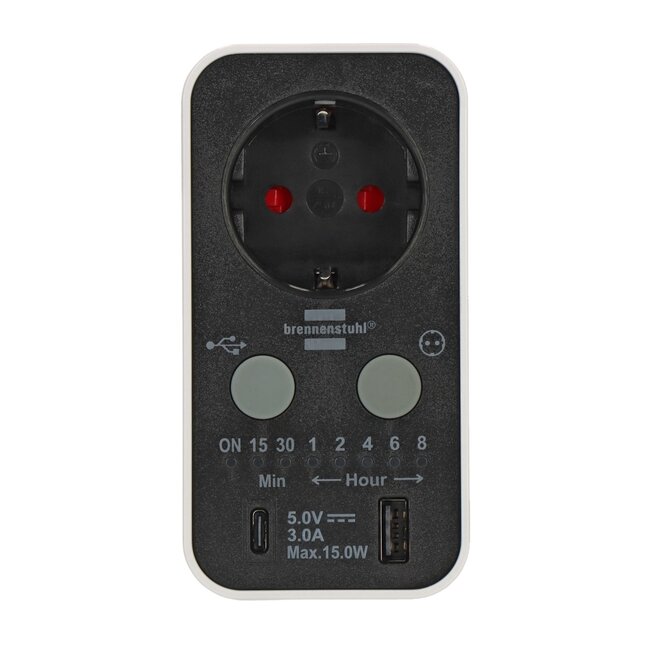 Brennenstuhl Digitaler Countdown-Timer | CEE 7/3 + USB-A + USB-C