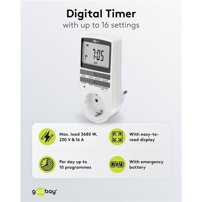Goobay Digitale Zeitschaltuhr | 3er-Set | Für Innen | Weiß