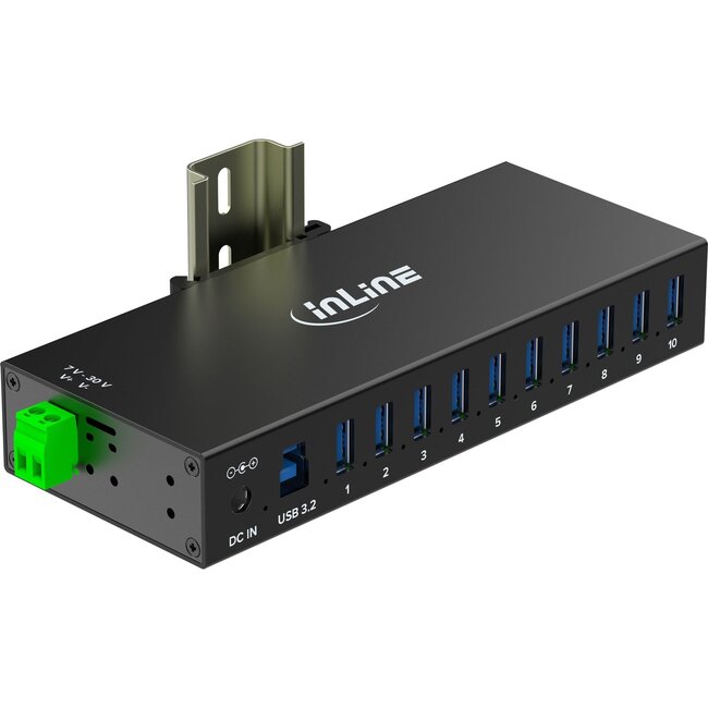 InLine Industrieller USB-Hub | 10x USB-A | USB 3.0 5 Gbps | 60W Netzteil