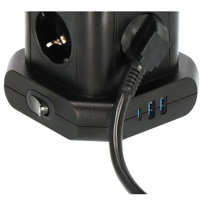 Brennenstuhl Steckdosenleiste Turm | 8 Steckplätze | 2x USB-A + 1x USB-C PD 20W | 2 m Kabel