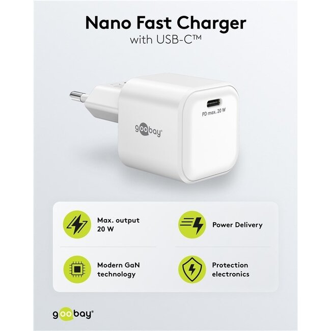 Goobay USB-C PD Ladegerät | GaN | 20W | Weiß