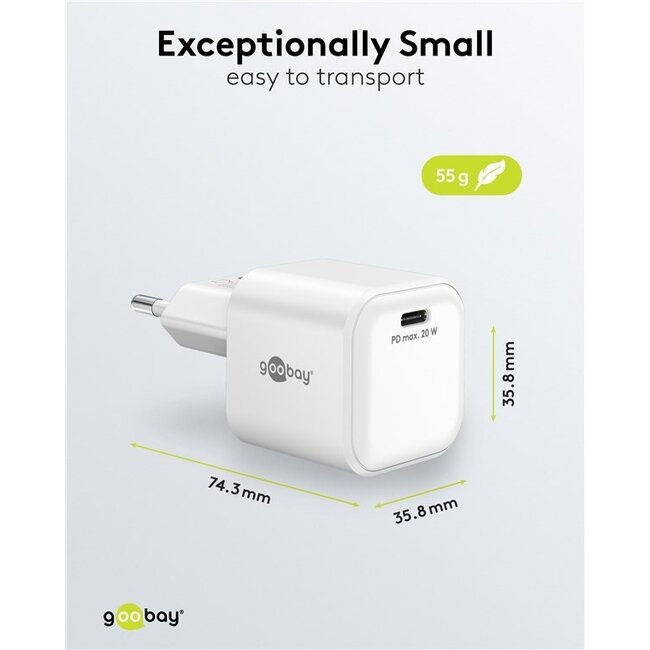 Goobay USB-C PD Ladegerät | GaN | 20W | Weiß