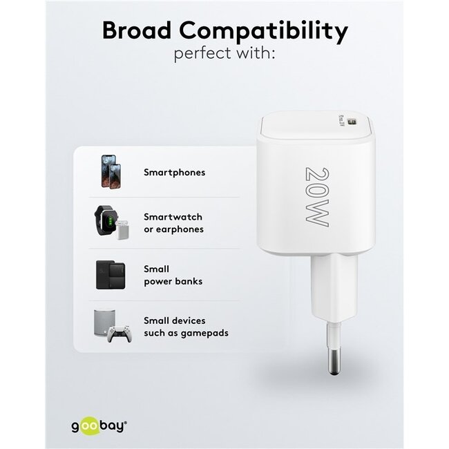 Goobay USB-C PD Ladegerät | GaN | 20W | Weiß