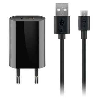 Goobay Goobay flaches USB-Ladegerät mit Micro-USB-Kabel | 5W | Schwarz | 1 Meter
