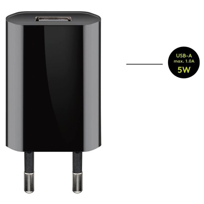 Goobay flaches USB-Ladegerät mit Micro-USB-Kabel | 5W | Schwarz | 1 Meter