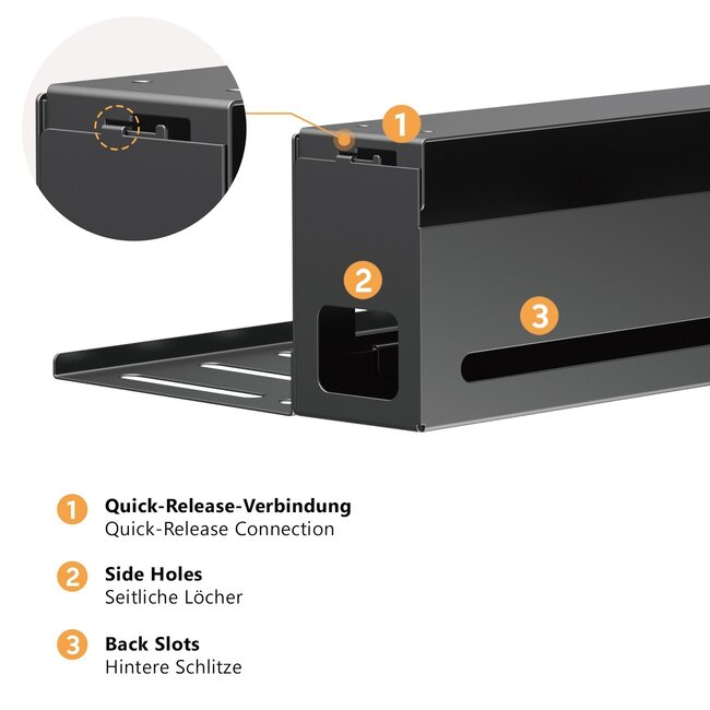 My Wall Schreibtisch Kabelkanal mit Box und Schraubbefestigung | 40 x 10 cm | Schwarz
