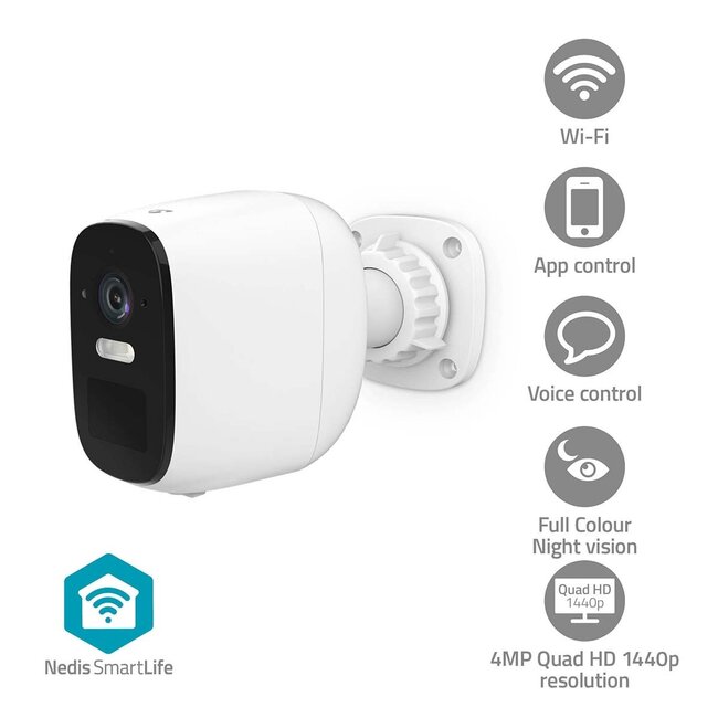 Nedis SmartLife Outdoor-Kamera mit Spotlight | Akku | Wi-Fi | 4MP Quad HD 1440p