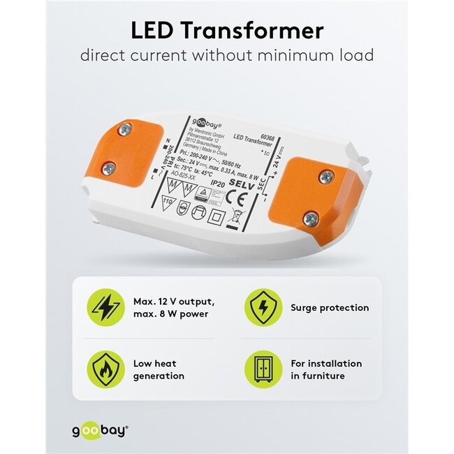 Goobay LED-Trafo | 12V DC | 8W | IP20