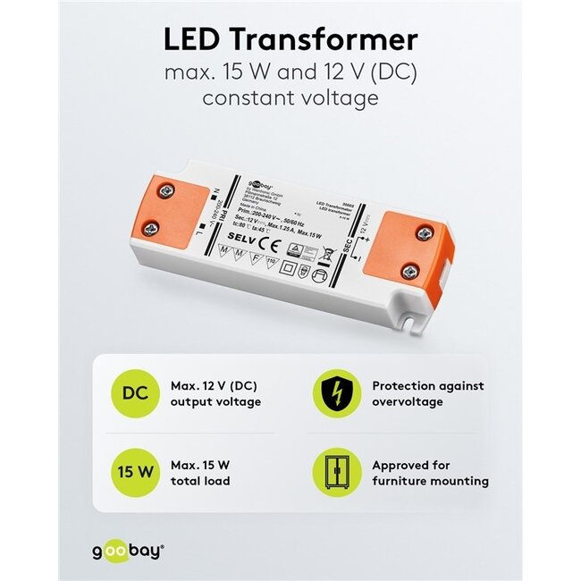 Goobay LED-Trafo | 12V DC | 15W | IP20