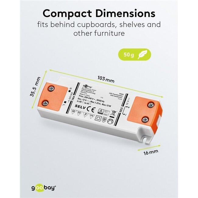 Goobay LED-Trafo | 12V DC | 15W | IP20