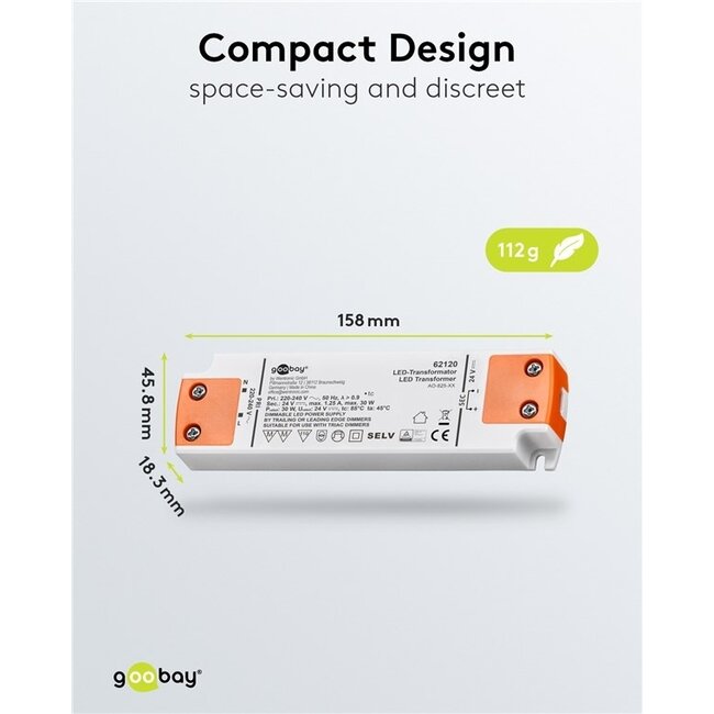 Goobay LED-Trafo | dimmbar | 24V DC | 5-30W | IP20