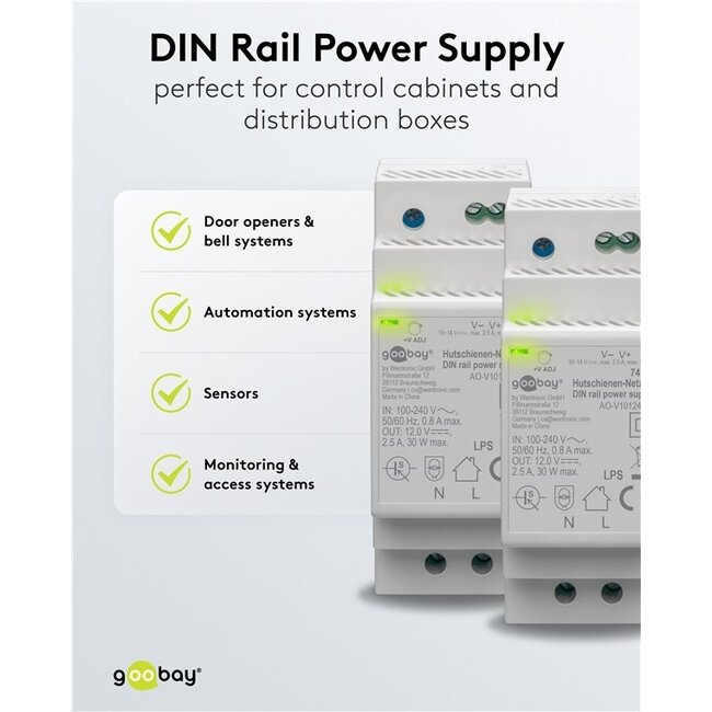 Goobay LED-Trafo für DIN-Schiene | 12V DC | 30W | IP20