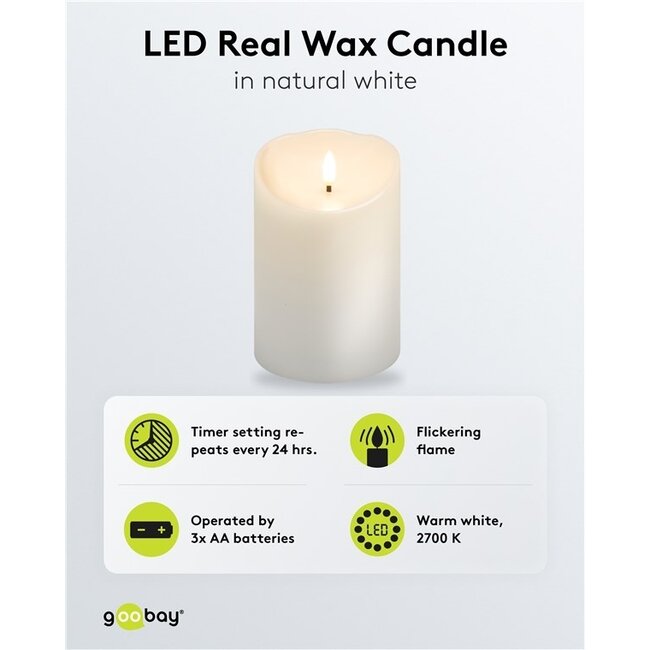 Goobay LED-Kerze | 15 cm | Timerfunktion | Weiß | IP20