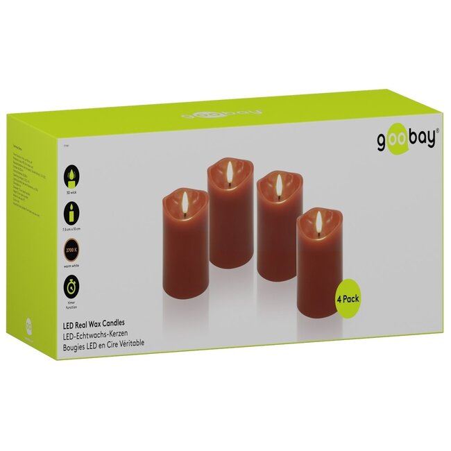 Goobay LED-Kerzenset | 4 Stück | 10 cm | Timerfunktion | Rot | IP20