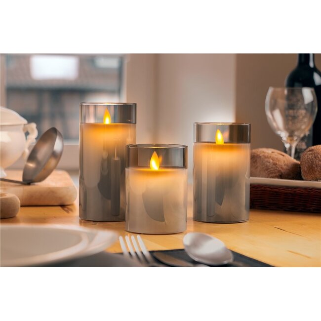 Goobay LED-Glaskerze 12,5 cm mit Timer Grau IP20