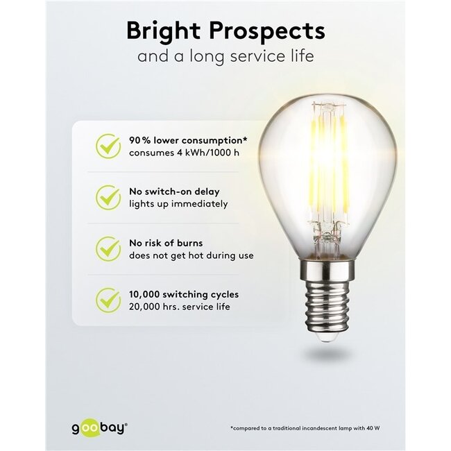 Goobay LED-Filamentlampe | Warmweiß | E14 | G45 | 4W