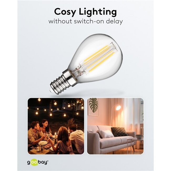 Goobay LED-Filamentlampe | Warmweiß | E14 | G45 | 4W
