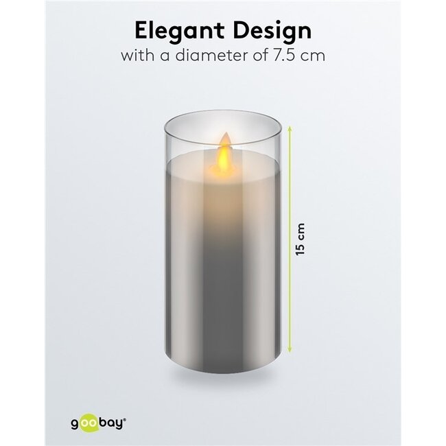 Goobay LED-Glaskerze 15 cm mit Timer Grau IP20