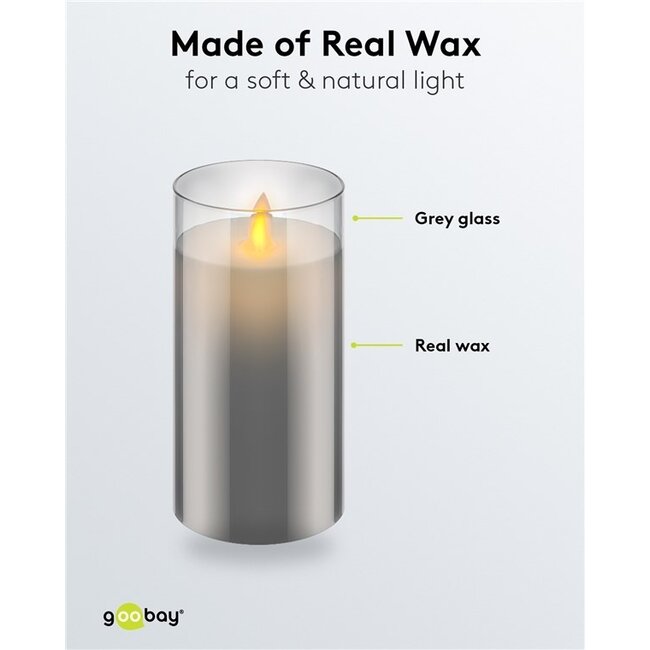 Goobay LED-Glaskerze 15 cm mit Timer Grau IP20