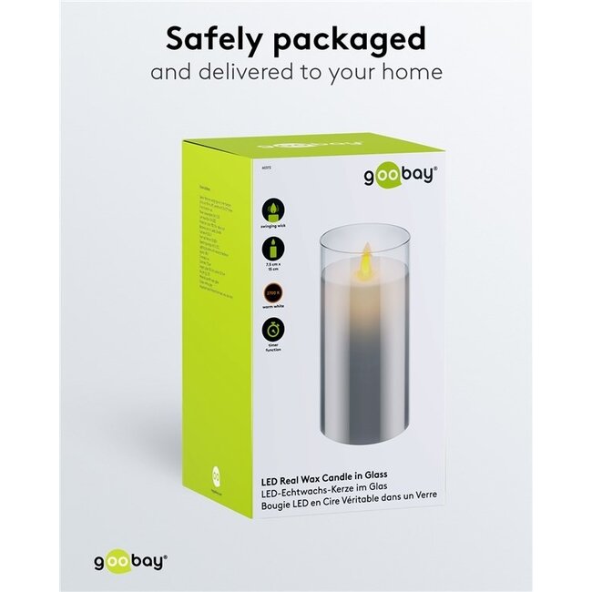 Goobay LED-Glaskerze 15 cm mit Timer Grau IP20
