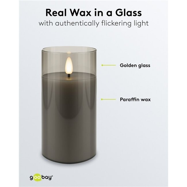 Goobay LED-Glaskerzen Set | 3 Stück | Timerfunktion | Grau | IP20