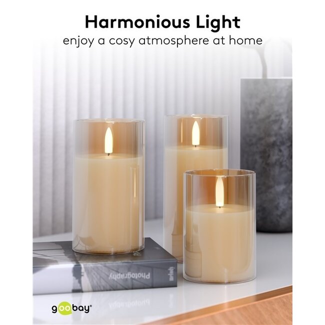 Goobay LED-Glaskerzen Set | 3 Stück | Timerfunktion | Gold | IP20