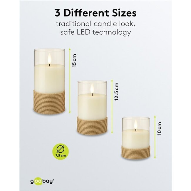 Goobay LED-Glaskerzen Set | 3 Stück | Timerfunktion | Braun | IP20