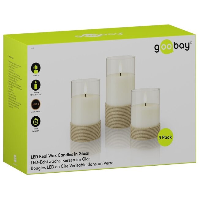 Goobay LED-Glaskerzen Set | 3 Stück | Timerfunktion | Braun | IP20