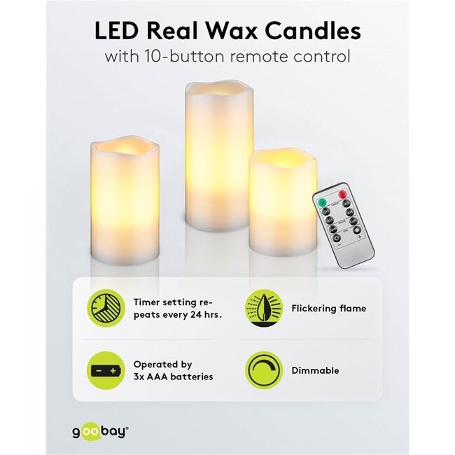 Goobay LED-Kerzenset | 3 Stück | Fernbedienung | Weiß | IP20