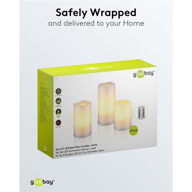 Goobay LED-Kerzenset | 3 Stück | Fernbedienung | Weiß | IP20