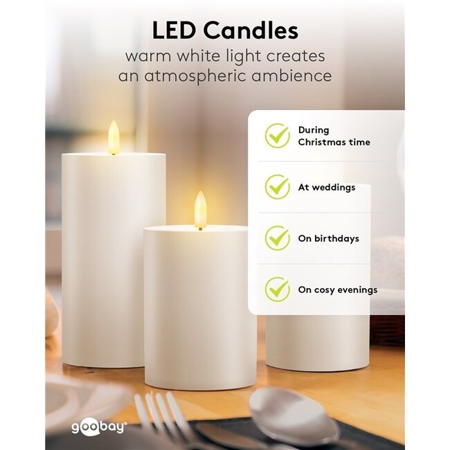 Goobay LED-Kerzenset 3er | Fernbedienung | Weiß | IP44
