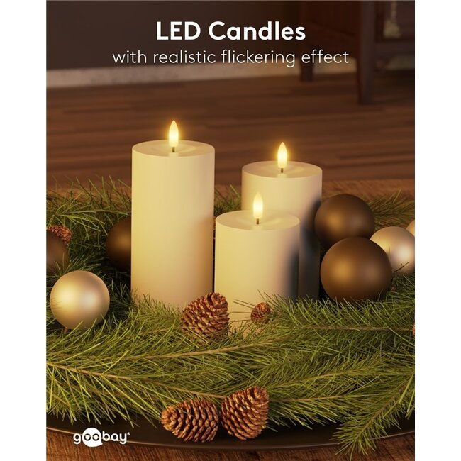 Goobay LED-Kerzenset 3er | Fernbedienung | Weiß | IP44