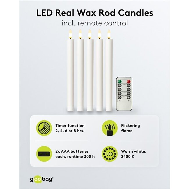 Goobay LED-Kerzenset | 5 Stück | Fernbedienung | Weiß | IP20