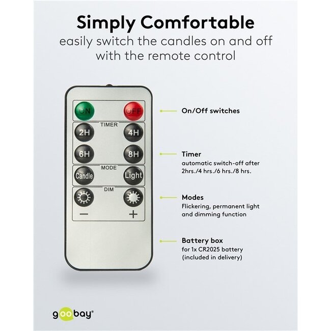 Goobay LED-Kerzenset | 5 Stück | Fernbedienung | Weiß | IP20