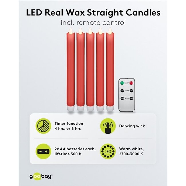 Goobay LED-Kerzenset | 5 Stück | Fernbedienung | Rot | IP20