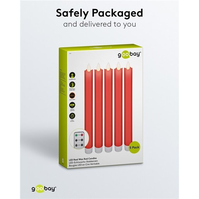 Goobay LED-Kerzenset | 5 Stück | Fernbedienung | Rot | IP20