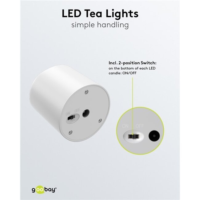 Goobay LED-Teelicht-Set | 6 Stück | Fernbedienung | Wiederaufladbar | Weiß | IP20