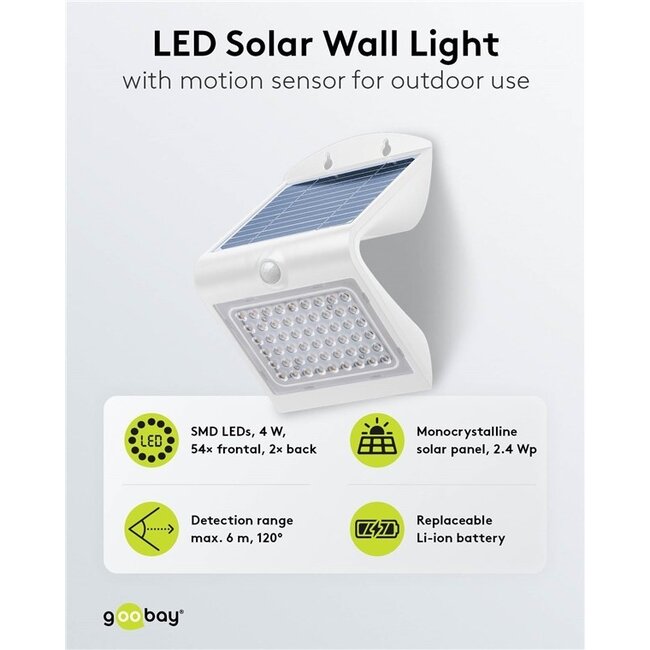 Goobay Solar-LED-Außenwandlampe mit Bewegungsmelder | 4W | Weiß