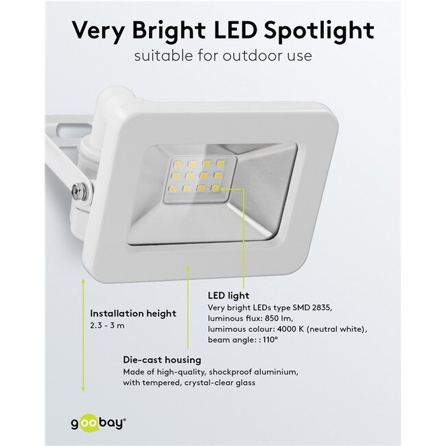Goobay LED-Außenstrahler 10W IP65 Weiß
