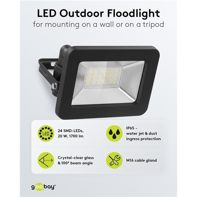 Goobay LED-Außenstrahler 20W IP65 Schwarz