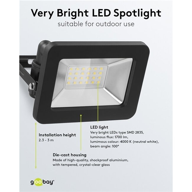 Goobay LED-Außenstrahler 20W IP65 Schwarz