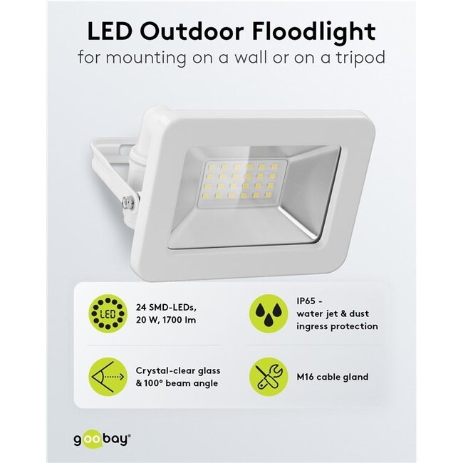 Goobay LED-Außenstrahler 20W IP65 Weiß