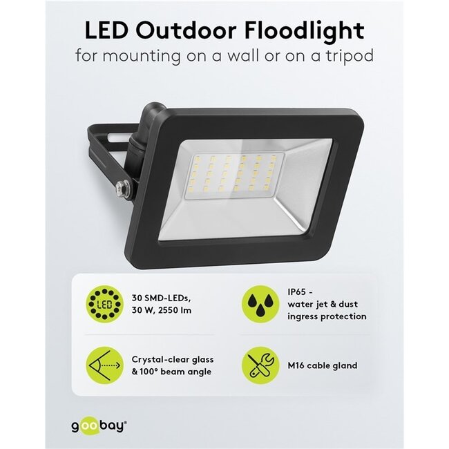 Goobay LED-Außenstrahler 30W IP65 Schwarz