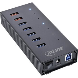 InLine InLine USB-Hub (USB-A/USB-C) | 7x USB-A | USB 3.0 5 Gbps | Externes Netzteil | Aluminium | 0,60 m