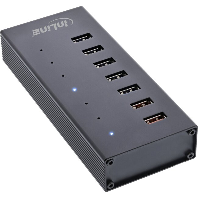 InLine USB-Hub (USB-A/USB-C) | 7x USB-A | USB 3.0 5 Gbps | Externes Netzteil | Aluminium | 0,60 m