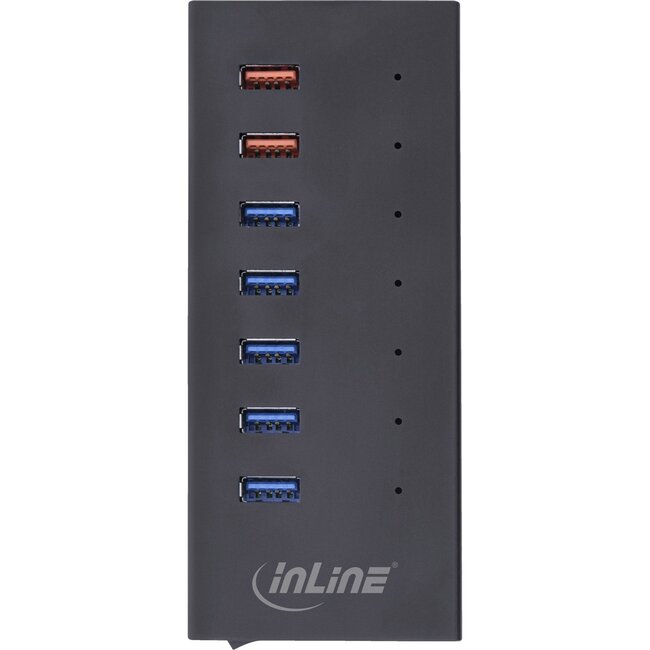 InLine USB-Hub (USB-A/USB-C) | 7x USB-A | USB 3.0 5 Gbps | Externes Netzteil | Aluminium | 0,60 m