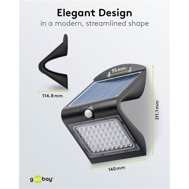 Goobay Solar-LED-Wandlampe mit Bewegungsmelder für außen | 4W | Schwarz