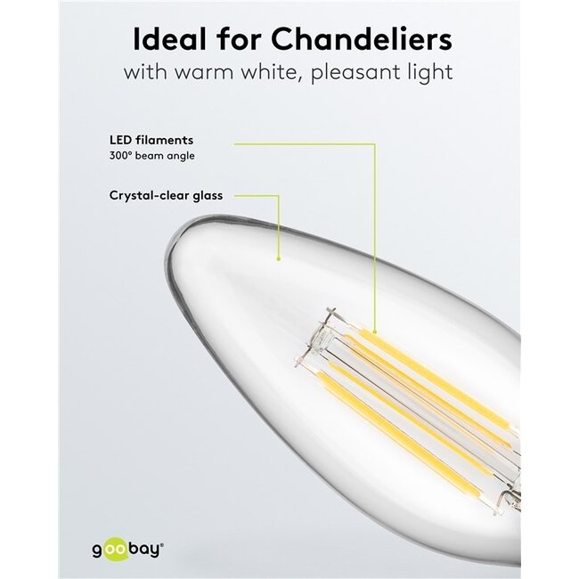 Goobay LED-Glühfadenlampe | Warmweiß | E14 | C35 | 4W